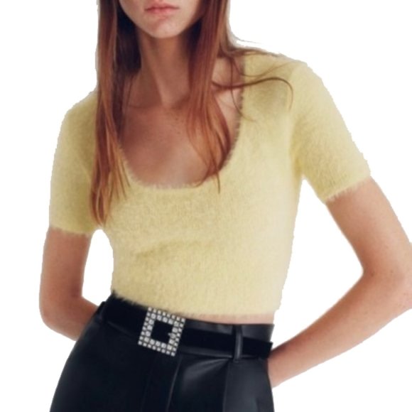 Zara | Tops | Zara Women Yellow Fuzzy Sweater Short Sleeve Cropped Top Size  Small | Poshmark